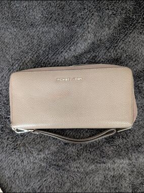 Michael Kors Taupe Pebbled Leather Wristlet